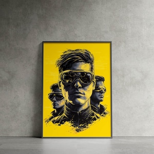 Pôster de retrato cyberpunk: impressão de parede futurista em neon