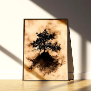 Arte murale estetica Wabi Sabi, poster minimalista naturalistico per decorazioni Japandi, arte murale giapponese con albero di pino per gli amanti dell'estetica Zen