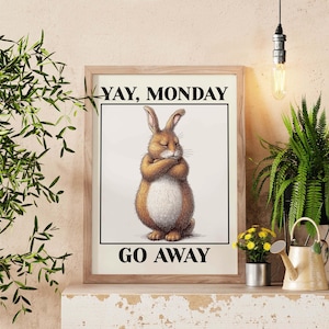 Stampa murale con citazione di Grumpy Rabbit, poster vintage con coniglietto divertente, decorazione stravagante in stile cottagecore, stampa divertente da parete per ufficio