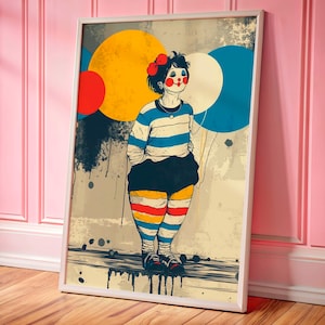 Moody Clowncore Wall Art Print, Dopamine Decor Poster with Indie Grunge Vibes, Vintage Circus Clown Art, Aesthetic Wall Decor Gift