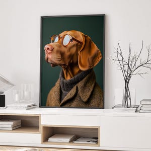 Divertente stampa artistica da parete con cane professore, poster con ritratto di animale domestico eccentrico, stravagante arte da parete per ufficio, poster estetico con animali, regalo per gli amanti dei cani