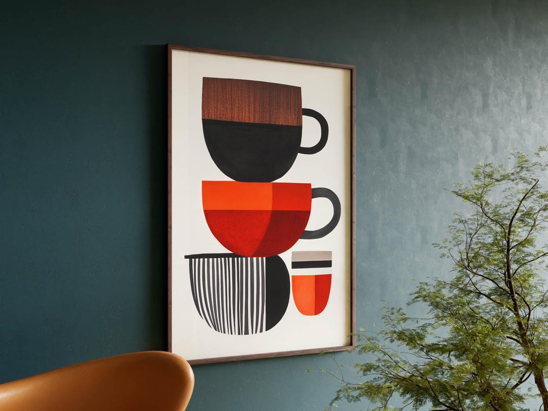 Mid Century Modern Kitchen Wall Art, Retro Minimalist Coffee Poster ...
