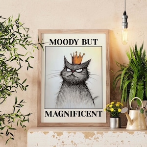 Launische Katze Kunstdruck, Freche Zitat Wandkunst, Lustiges Dark Academia Haustier Poster, Ästhetische Vintage Tierwanddekoration