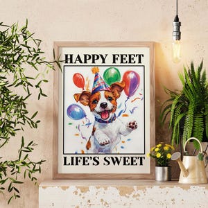 Inspirational Dog Wall Art, Cheerful Pet Party Poster, Maximalist Dog Lover Print, Whimsical Quote Wall Art, Colorful Feel-Good Home Decor