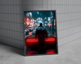 Cyberpunk Car Poster: Dark Futuristic City Print