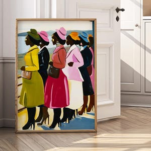 Elegante arte murale retrò di donne, vivido poster di moda vintage, stampa artistica di donne forti, opere d'arte figurative colorate per case moderne ed eclettiche