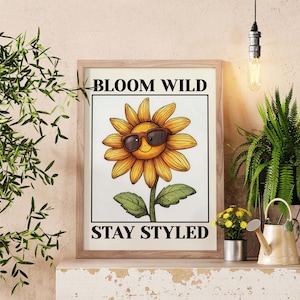 Poster di girasole preppy, citazione divertente da parete, stampa pop art boho alla moda, poster retrò vintage dei cartoni animati, regalo di arredamento estetico per la casa