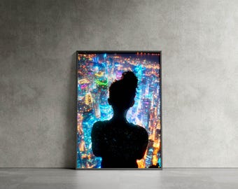 Cyberpunk Cityscape Poster: Neon Dopamine Decor Print