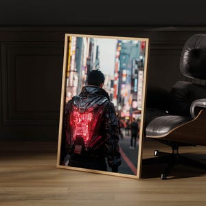 Neon City Cyberpunk Poster, Sci-Fi Street Scene Wall Art for Tech and Gaming Lovers, Urban Futuristic Print for Cool Interiors