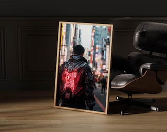 Neon Cyberpunk Poster: Sci-Fi Urban Street Print