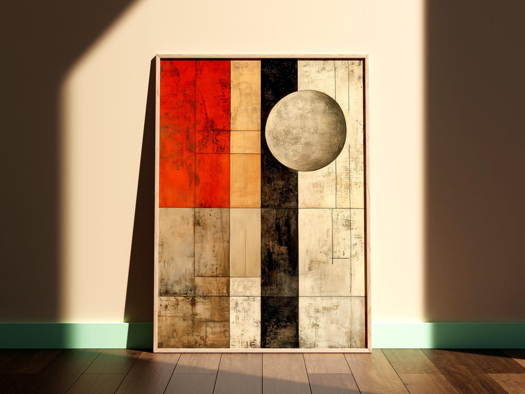 Moon Bauhaus Print, Abstract Japandi Wall Art, Mid Century Modern