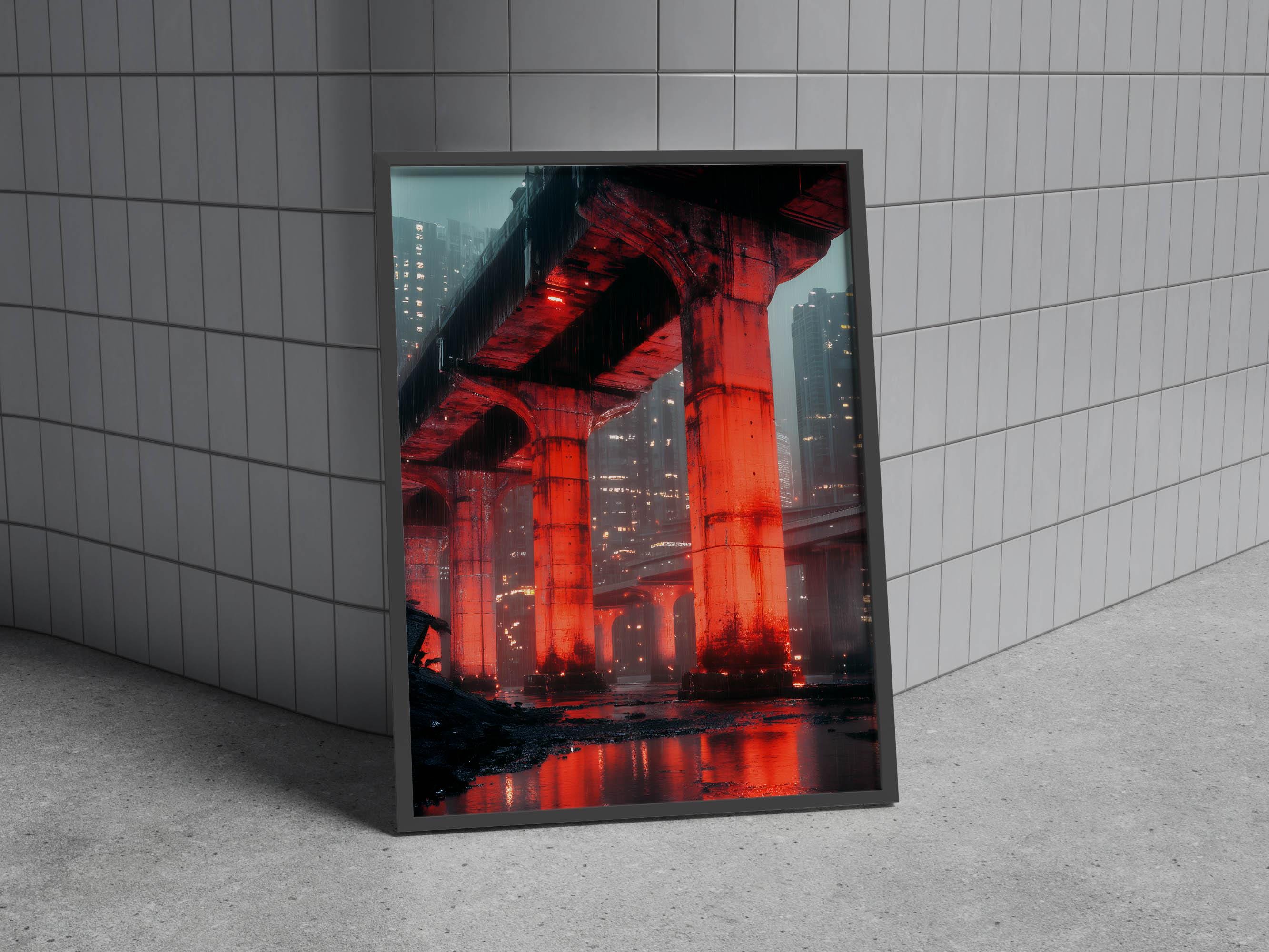Cyberpunk Cityscape Print: Brutalist Architecture, Dystopian Wall Art