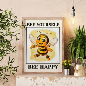 Plakat motywacyjny Bee Yourself, zabawny cytat na ścianę, pozytywny wydruk sztuki retro, uroczy plakat ze zwierzętami, modna estetyczna dekoracja ścienna