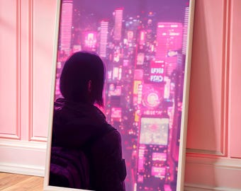 Neon City-cyberpunkposter: girly scifi-muurkunst