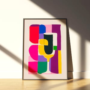 カラフルなミッドセンチュリーモダンウォールアート、レトロなバーカートアート、大胆なカクテルシェイプとレトロな雰囲気の抽象的なマキシマリストポスター