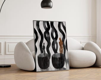 Arte mural figurativo japonés, impresión wabi sabi en blanco y negro, póster minimalista abstracto, decoración zen para hogares modernos.