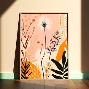 Stampa artistica da parete botanica moderna di metà secolo, stampa floreale minimalista, stampa artistica da parete estetica Japandi, poster astratto della natura per arredamento Boho