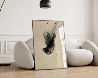 Wabi Sabi Bird Art Print: Japandi Ink Brush, Zen Home Decor