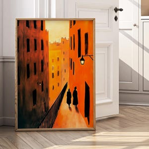 Arte murale minimalista Italian Alley, stampa artistica della città con estetica vintage, poster di paesaggio urbano retrò, opera d'arte minimalista concettuale retrò e malinconica