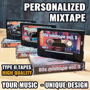 Cassette Mixtape personnalisée de HAUTE qualité - Liste de lecture personnalisée, Cassette chromée de TYPE II, J-Card et étiquette uniques, Cadeau rétro, Cadeau musique