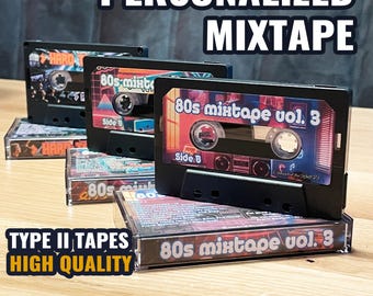 Custom Mixtape HIGH Quality Cassette – Personalized Playlist, TYPE II Chrome Cassette Tape, Unique J-Card & Label, Retro Gift, Music Gift
