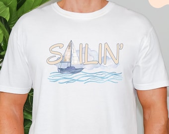 Chemise de voile d'été, t-shirt nautique Comfort Colors®, ambiance côtière vintage, cadeau de propriétaire de bateau