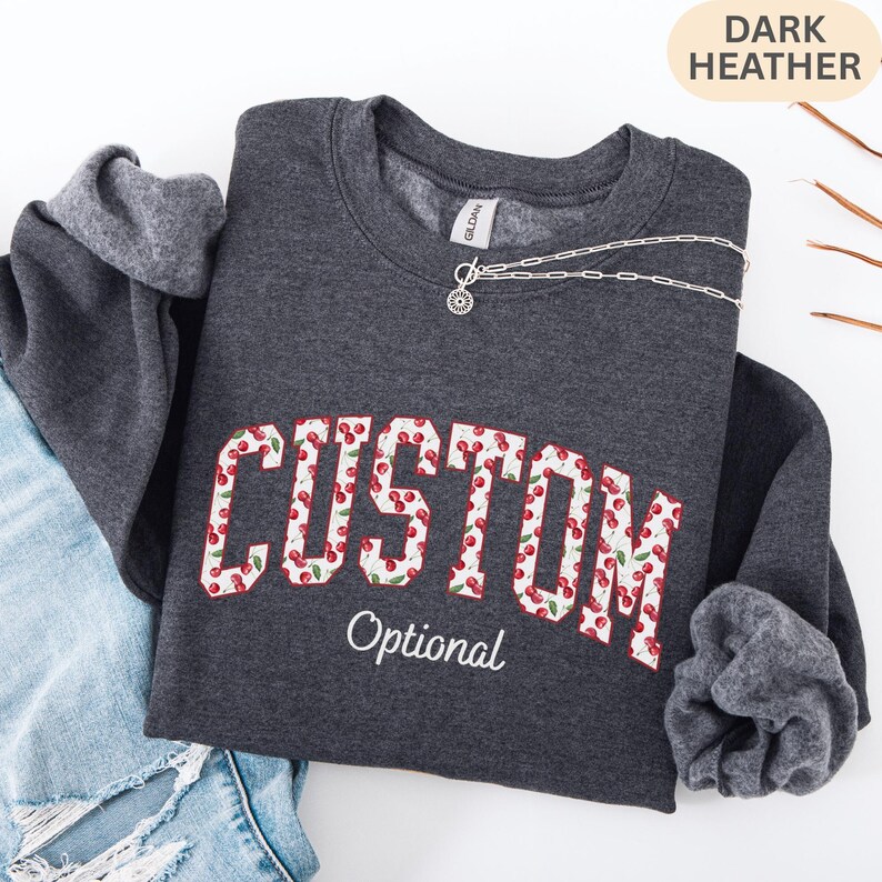 Custom Cherry Sweatshirt, Custom Text Hoodie, Personalized Name Gift, Matching Spirit Top imagem 5