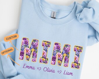 Floral Mimi Sweatshirt, Custom Grandma Hoodie, Personalized Grandkids Names Gift