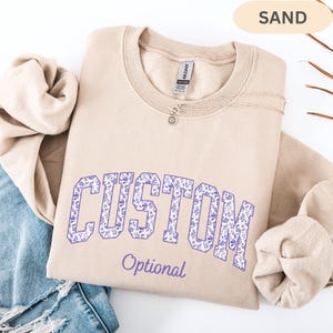 Custom Purple Floral Sweatshirt, Custom Text Hoodie, Personalized Toile Gift, Custom Name, Spirit Matching Sweatshirt image 7