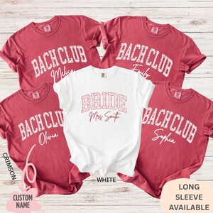 Celebrate in style with our matching Comfort Colors Bride and Bach Club matching shirts in red toile print! Perfect for bachelorette parties, bridal showers, and destination weddings. Customize with names for a personal touch. A soft, floral tee your bridal crew will love for summer festivities and beyond!