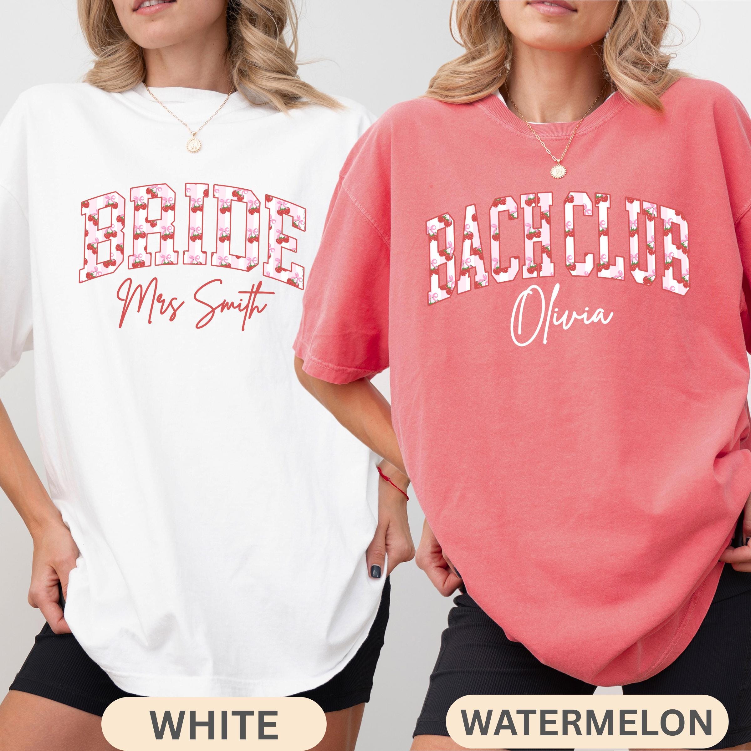 Personalized Bride and Bach Club Comfort Colors® Shirt: Strawberry Bow Bachelorette, Bridal Party Gift