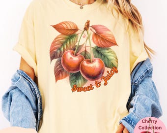 Comfort Colors® Cherry T-Shirt: Vintage Retro Fruit Graphic, Cherry Lover Gift