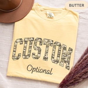 Custom Comfort Colors® Camo Shirt, Personalized Camouflage Text T-shirt, Unisex Field Day Name Gift,
