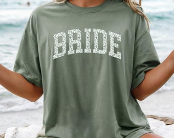 Comfort Colors® Bride Shirt: Green Floral Toile Print - Bridal Shower Tee, Bachelorette Trip Gift