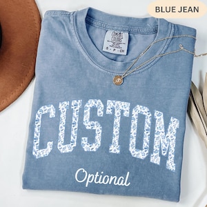 Blue Toile Custom Name Shirt, Comfort Colors® Floral Personalized Text Gift, Matching Spirit Tee