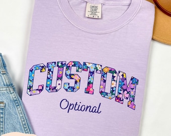 Custom Floral Shirt, Comfort Colors® Personalized Spirit Gift, Customizable Name, Text Gift, Mascot Tee