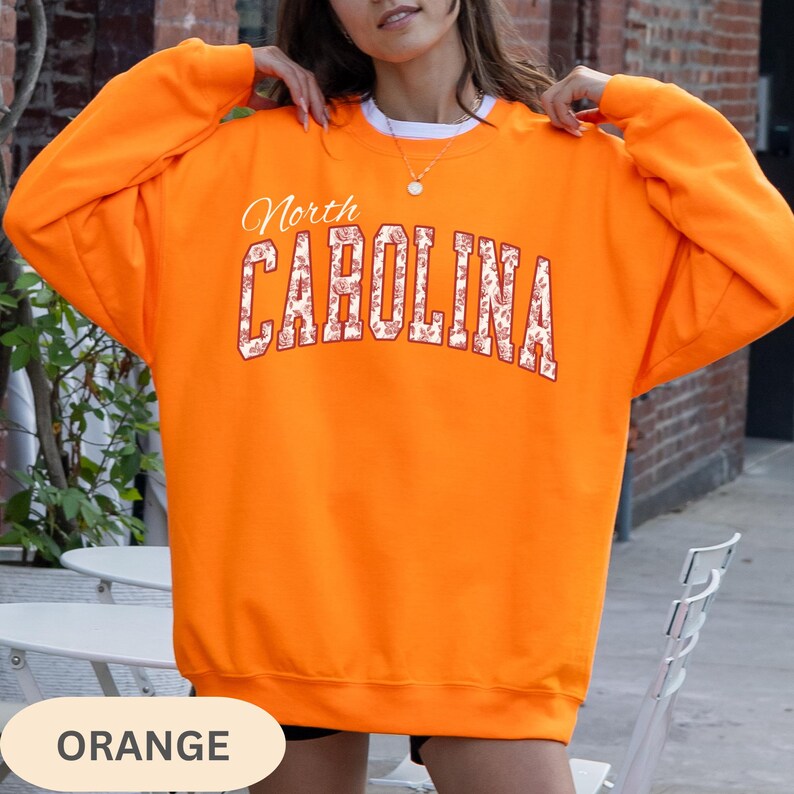 Floral North Carolina Sweatshirt, Red Rose Toile Collegiate Hoodie, Vintage Floral State Pride Gift image 13