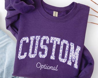 Custom Purple Floral Sweatshirt, Custom Text Hoodie, Personalized Toile Gift, Custom Name, Spirit Matching Sweatshirt