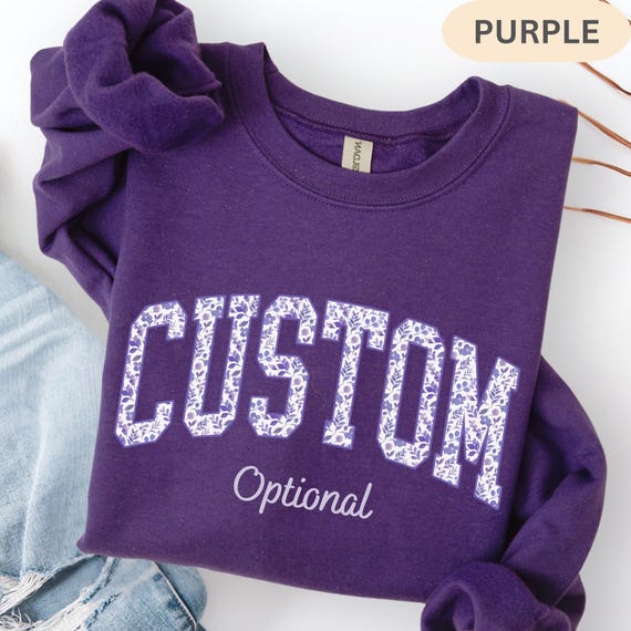 Custom Purple Floral Sweatshirt, Custom Text Hoodie, Personalized Toile Gift, Custom Name, Spirit Matching Sweatshirt