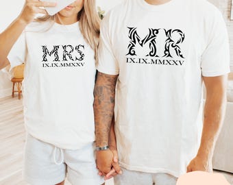 Personalized Roman Numeral Anniversary T-Shirt: Comfort Colors® Matching Couple Tee, Custom Wedding, Honeymoon Gift