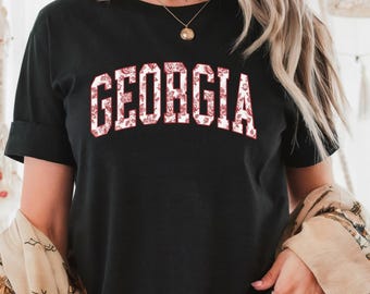 Floral Georgia Shirt, Comfort Colors® Red Rose Toile Collegiate  Tee, Vintage State Pride Gift