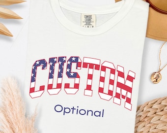 Custom USA Flag Text Shirt, Personalized Patriotic Comfort Colors® T-shirt, Unisex Name Gift