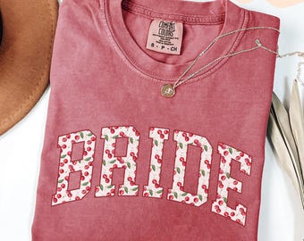 Comfort Colors® Bride Shirt: Cherry Pattern Newly Wed Tee, Bachelorette Party Gift