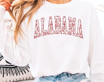 Floral Alabama Shirt, Comfort Colors® Red Rose Toile Collegiate  Tee, Vintage State Pride Gift