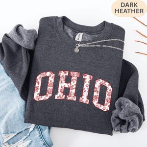 Floral Ohio Sweatshirt, Red Rose Toile Collegiate Hoodie, Vintage Floral State Pride Gift