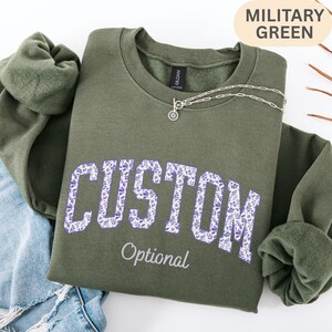 Custom Purple Floral Sweatshirt, Custom Text Hoodie, Personalized Toile Gift, Custom Name, Spirit Matching Sweatshirt image 8