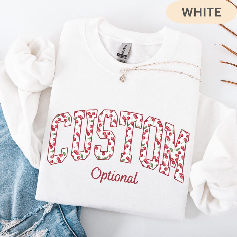 Custom Cherry Sweatshirt, Custom Text Hoodie, Personalized Name Gift, Matching Spirit Top imagem 2
