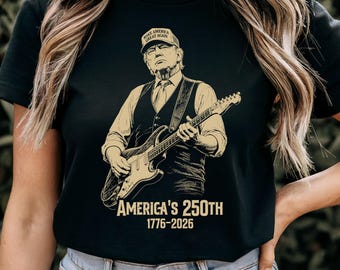 Maglietta con Donald Trump che suona la chitarra, Maglietta per il 250° anniversario dell'indipendenza americana (1776-2026), Maglietta patriottica per il Giorno dell'Indipendenza degli Stati Uniti (1776-2026), Maglietta per il 4 luglio