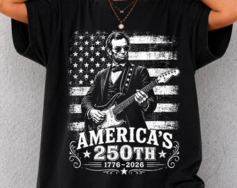 Maglietta con Abraham Lincoln che suona la chitarra, maglietta per il 250° anniversario dell'America (1776-2026), maglietta per il Memorial Day, maglietta vintage con bandiera USA 1776-2026, 4 luglio
