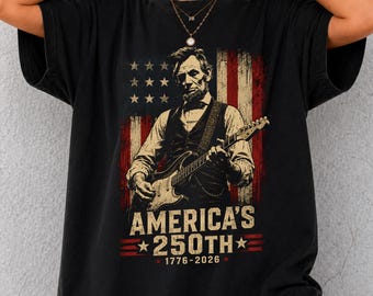 Maglietta per il 250° anniversario dell'America (1776-2026), maglietta con Abraham Lincoln che suona la chitarra, maglietta per il Giorno dell'Indipendenza, maglietta vintage con la bandiera degli Stati Uniti (1776-2026).